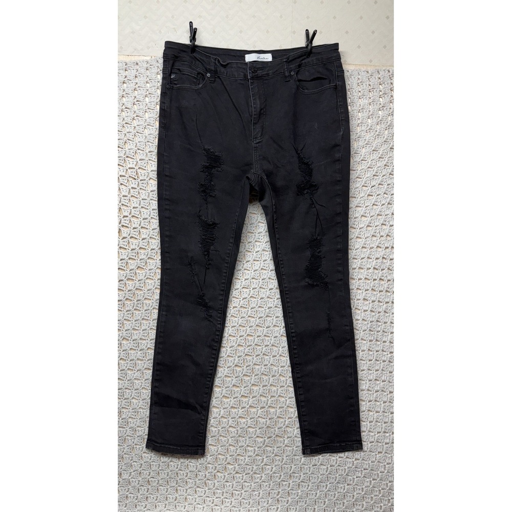 Kancan Skinny Jeans Womens Size XL Black Denim Stretch Distressed‎ High Rise
